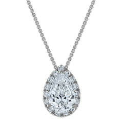 14k White Gold 2 3/8 carat Certified Lab Grown Diamond VS/SI+ G+ Complete 18 inch Pear Halo Pendant Necklace
