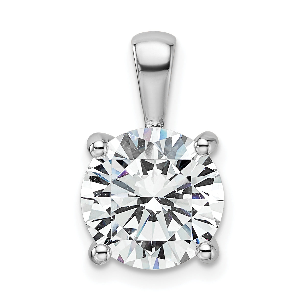 14k White Gold 4 carat Lab Grown Diamond VS+ F+ Round Complete Four Prong Pendant