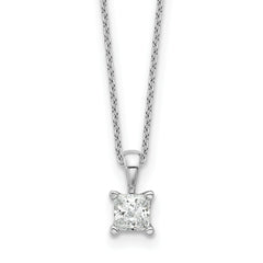14k White Gold 1/2 carat Lab Grown Diamond VS/SI+ G+ Princess Complete 18 inch Four Prong Pendant Necklace