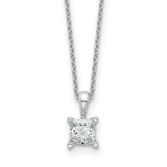 14k White Gold 3/4 carat Certified Lab Grown Diamond VS+ F+ Princess Complete 18 inch Four Prong Pendant Necklace