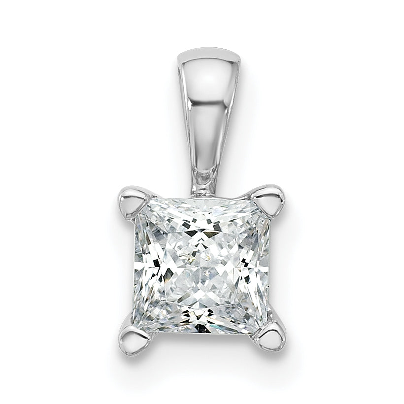 14k White Gold 3/4 carat Lab Grown Diamond VS/SI+ G+ Princess Complete Four Prong Pendant