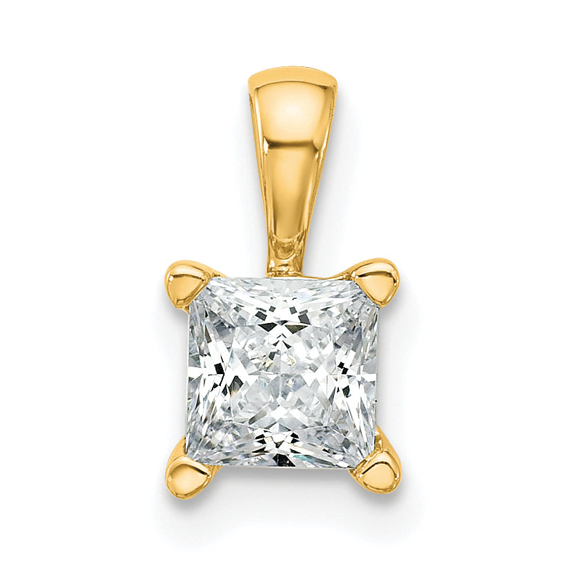 14k 3/4 carat Certified Lab Grown Diamond VS/SI+ G+ Princess Complete Four Prong Pendant