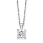 14k White Gold 1 carat Lab Grown Diamond VS/SI+ G+ Princess Complete 18 inch Four Prong Pendant Necklace