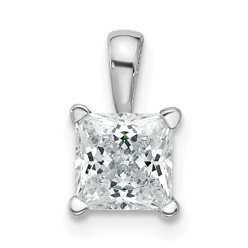 14k White Gold 1 carat Certified Lab Grown Diamond VS/SI+ G+ Princess Complete Four Prong Pendant