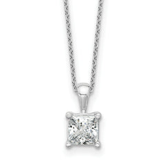 14k White Gold 1 1/2 carat Certified Lab Grown Diamond VS+ F+ Princess Complete 18 inch Four Prong Pendant Necklace