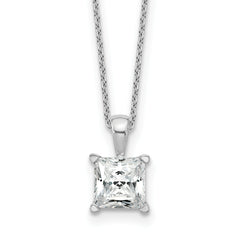 14k White Gold 2 carat Certified Lab Grown Diamond VS/SI+ G+ Princess Complete 18 inch Four Prong Pendant Necklace