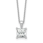 14k White Gold 2 carat Lab Grown Diamond VS/SI+ G+ Princess Complete 18 inch Four Prong Pendant Necklace