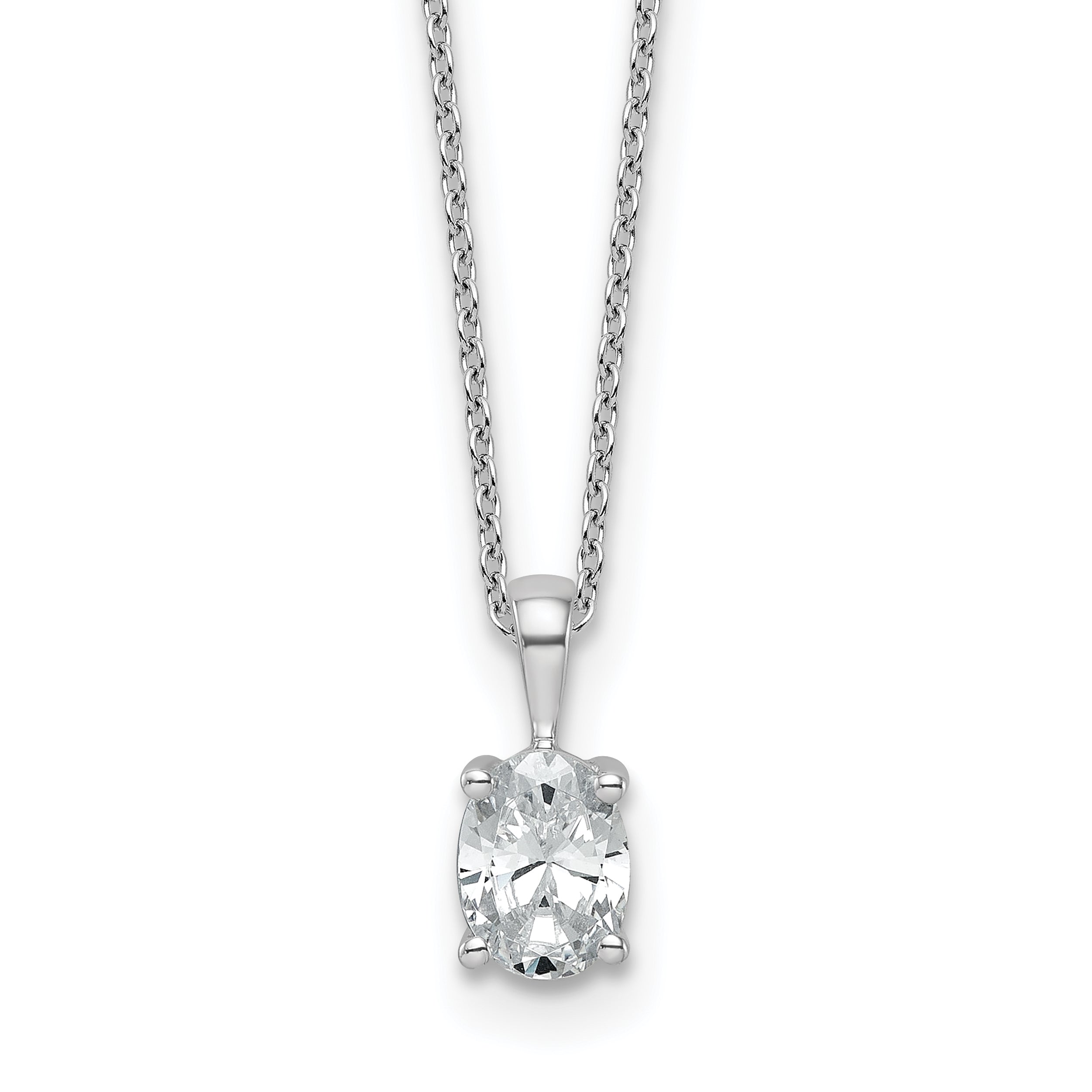 14k White Gold 3/4 carat Lab Grown Diamond VS+ F+ Oval Complete 18 inch Four Prong Pendant Necklace