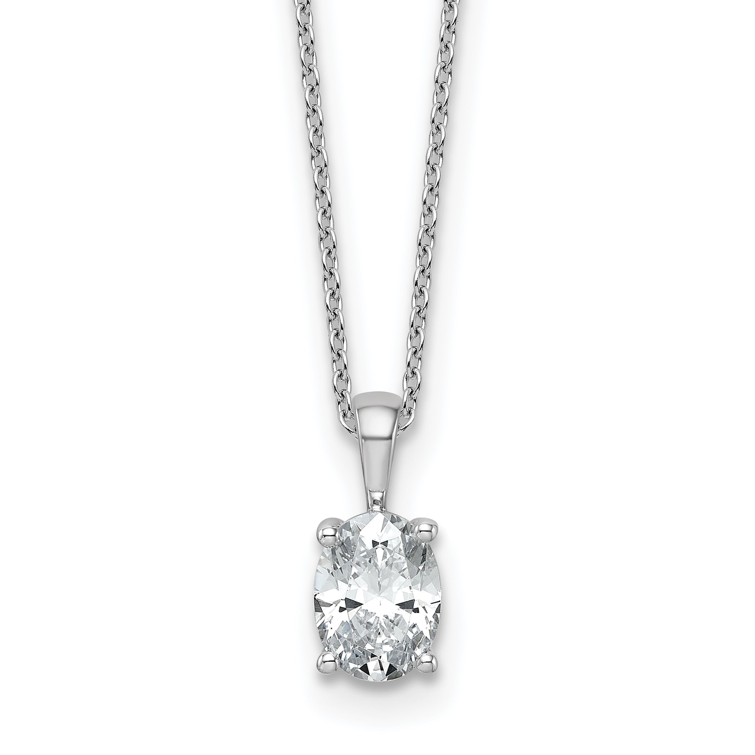 14k White Gold 1 carat Certified Lab Grown Diamond VS+ F+ Oval Complete 18 inch Four Prong Pendant Necklace