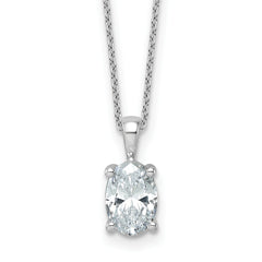 14k White Gold 2 carat Lab Grown Diamond VS/SI+ G+ Oval Complete 18 inch Four Prong Pendant Necklace