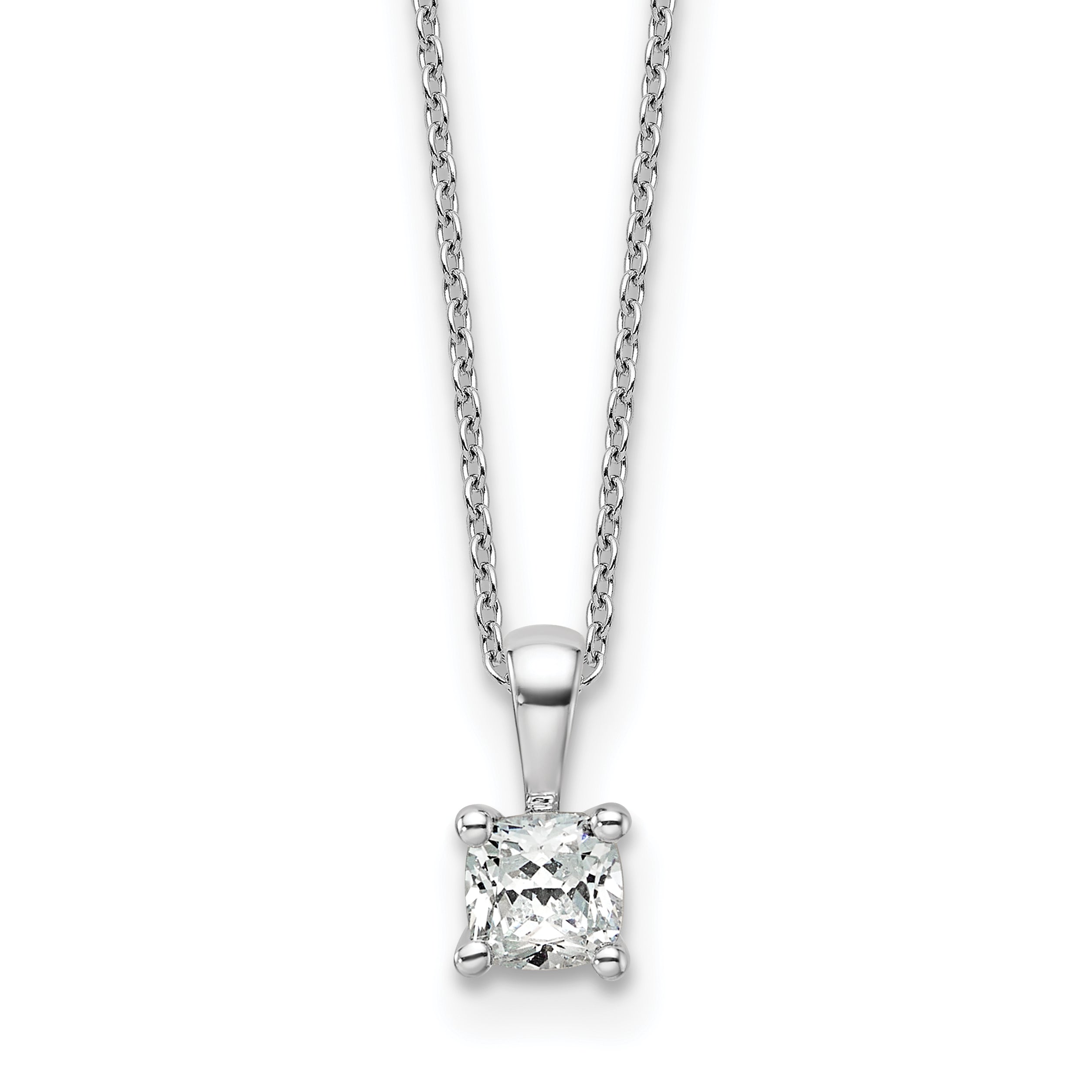 14k White Gold 1/2 carat Certified Lab Grown Diamond VS+ F+ Cushion Complete 18 inch Four Prong Pendant Necklace