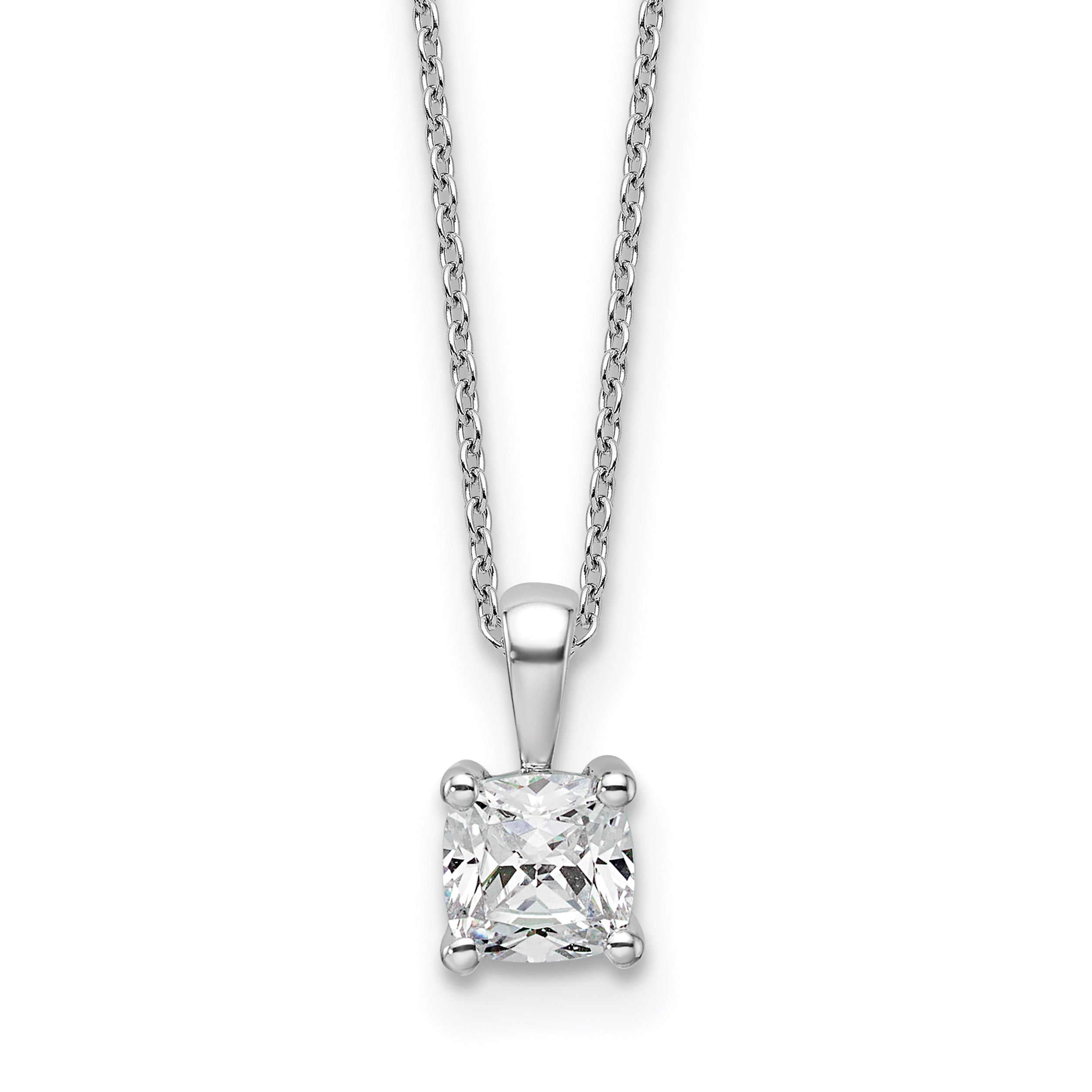 14k White Gold 3/4 carat Certified Lab Grown Diamond VS/SI+ G+ Cushion Complete 18 inch Four Prong Pendant Necklace