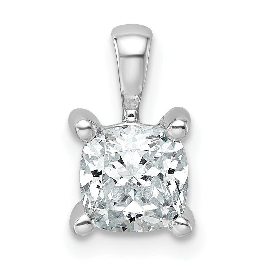14k White Gold 1 carat Lab Grown Diamond VS+ F+ Cushion Complete Four Prong Pendant