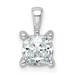14k White Gold 1 carat Lab Grown Diamond VS+ F+ Cushion Complete Four Prong Pendant