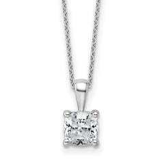 14k White Gold 1 1/2 carat Lab Grown Diamond VS/SI+ G+ Cushion Complete 18 inch Four Prong Pendant Necklace