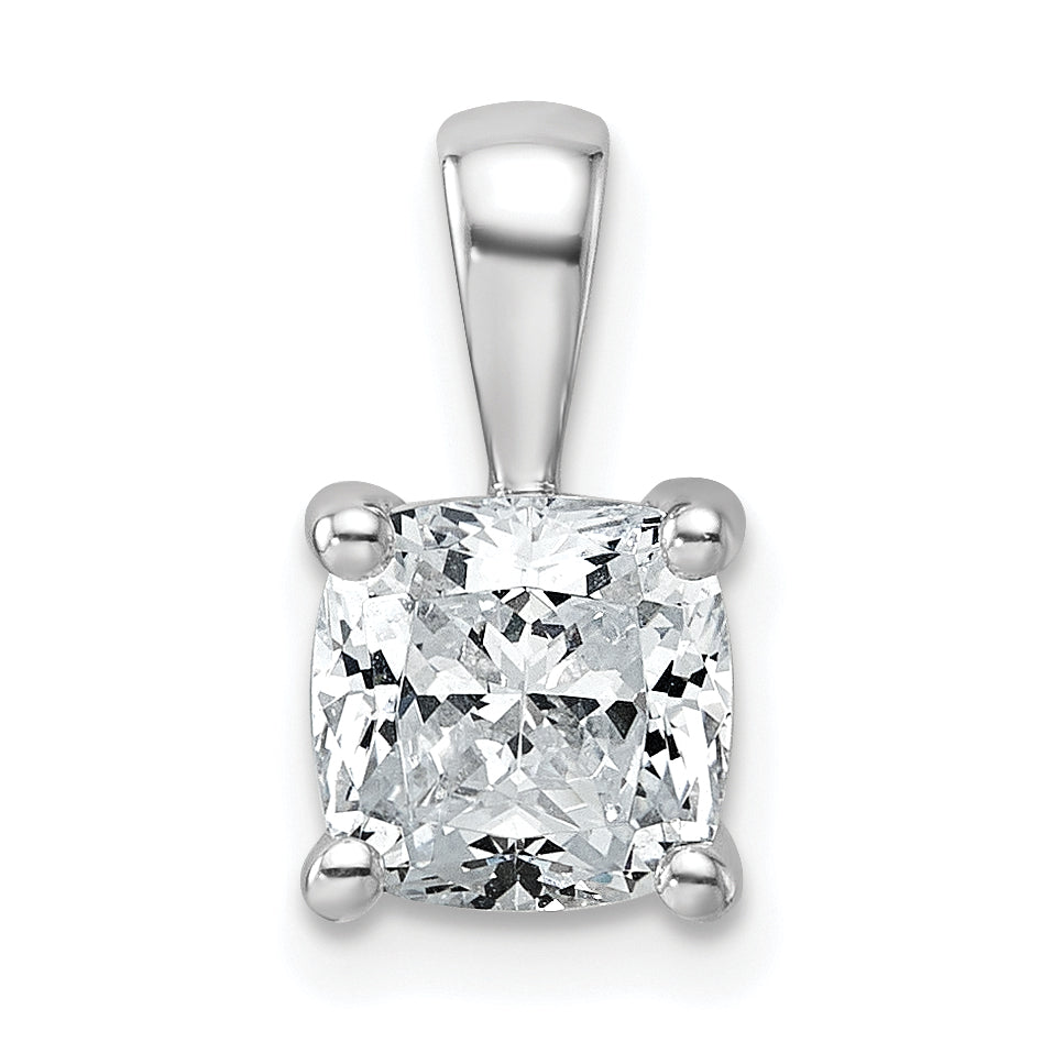 14k White Gold 1 1/2 carat Certified Lab Grown Diamond VS+ F+ Cushion Complete Four Prong Pendant
