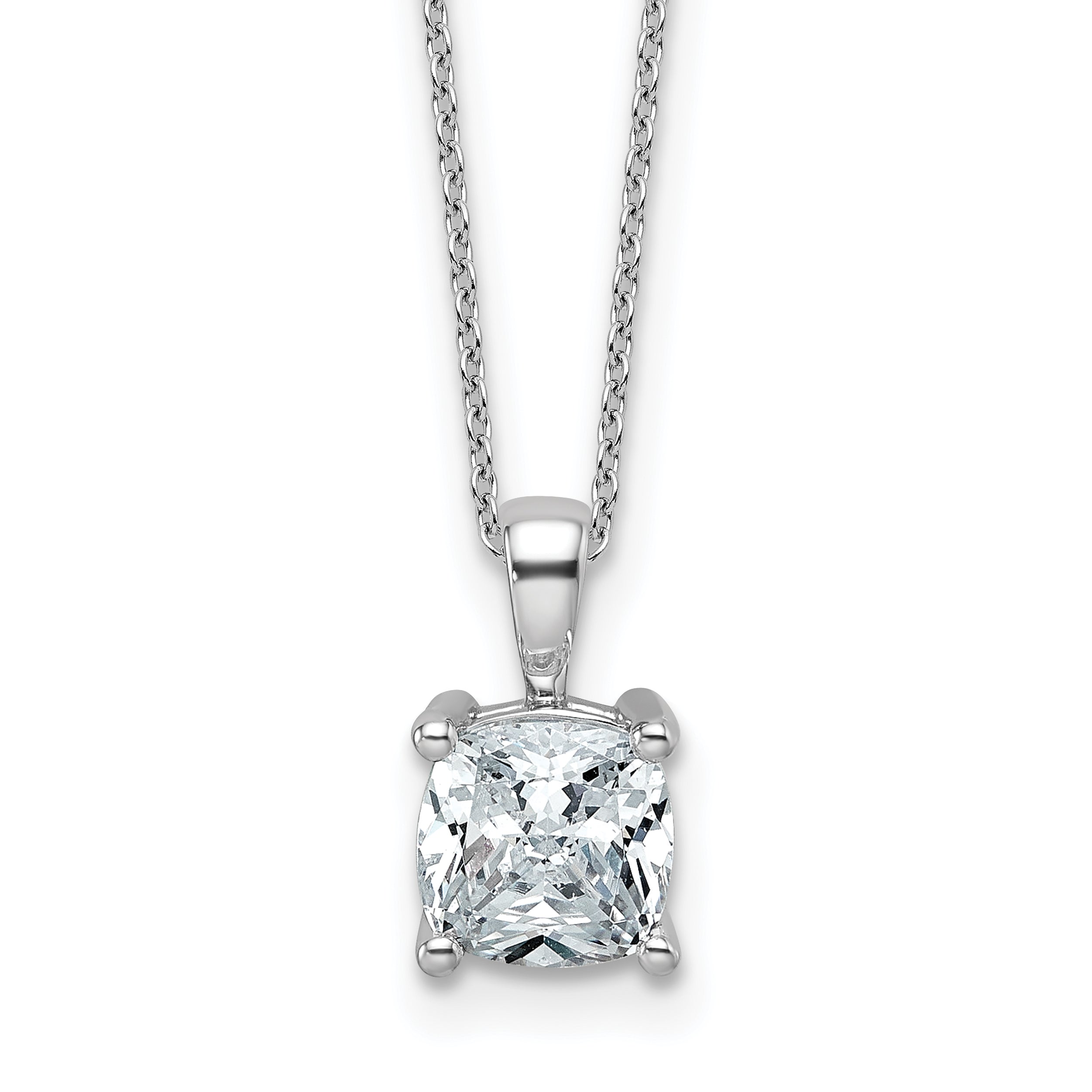 14k White Gold 2 carat Lab Grown Diamond VS/SI+ G+ Cushion Complete 18 inch Four Prong Pendant Necklace