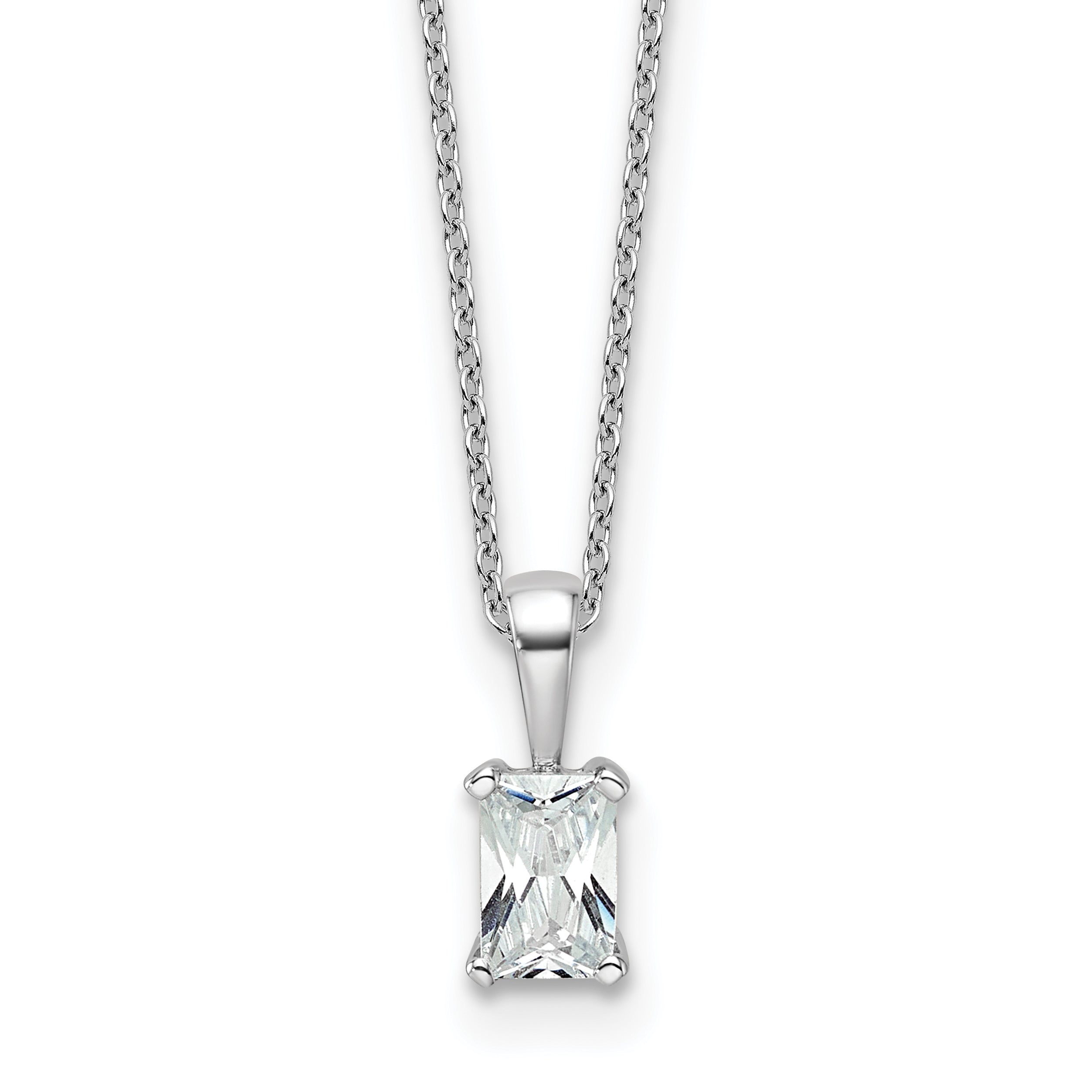 14k White Gold 1/2 carat Lab Grown Diamond VS+ F+ Radiant Complete 18 inch Four Prong Pendant Necklace