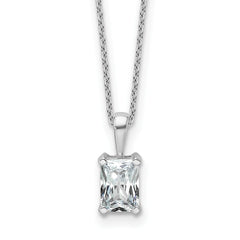 14k White Gold 1 carat Certified Lab Grown Diamond VS/SI+ G+ Radiant Complete 18 inch Four Prong Pendant Necklace