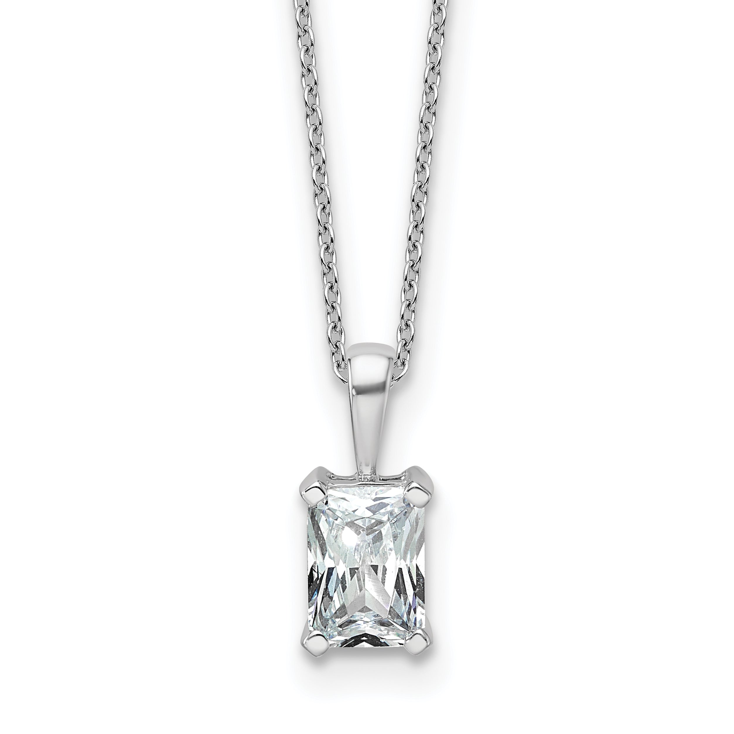 14k White Gold 1 carat Lab Grown Diamond VS+ F+ Radiant Complete 18 inch Four Prong Pendant Necklace