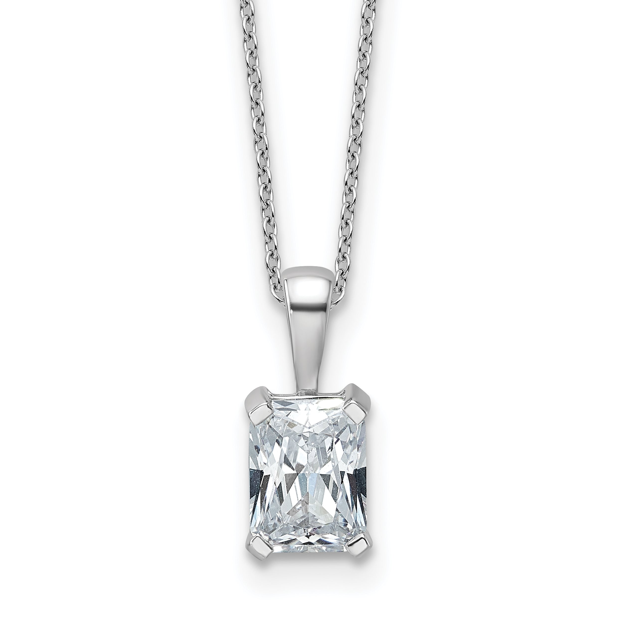 14k White Gold 1 1/2 carat Certified Lab Grown Diamond VS/SI+ G+ Radiant Complete 18 inch Four Prong Pendant Necklace