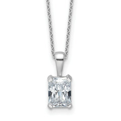 14k White Gold 1 1/2 carat Certified Lab Grown Diamond VS/SI+ G+ Radiant Complete 18 inch Four Prong Pendant Necklace