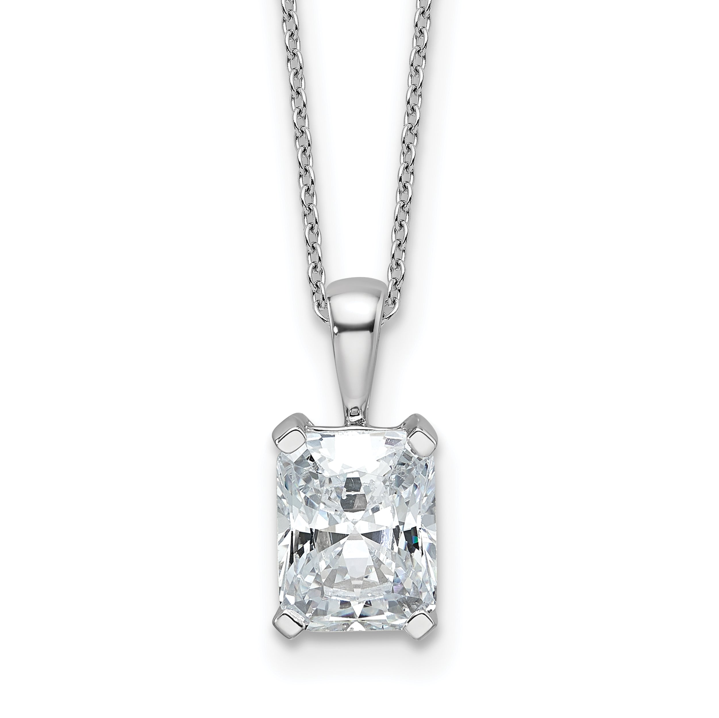 14k White Gold 2 carat Certified Lab Grown Diamond VS+ F+ Radiant Complete 18 inch Four Prong Pendant Necklace