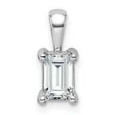 14k White Gold 3/4 carat Certified Lab Grown Diamond VS+ F+ Emerald Complete Four Prong Pendant