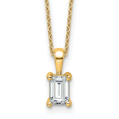 14k 3/4 carat Lab Grown Diamond VS+ F+ Emerald Complete 18 inch Four Prong Pendant Necklace