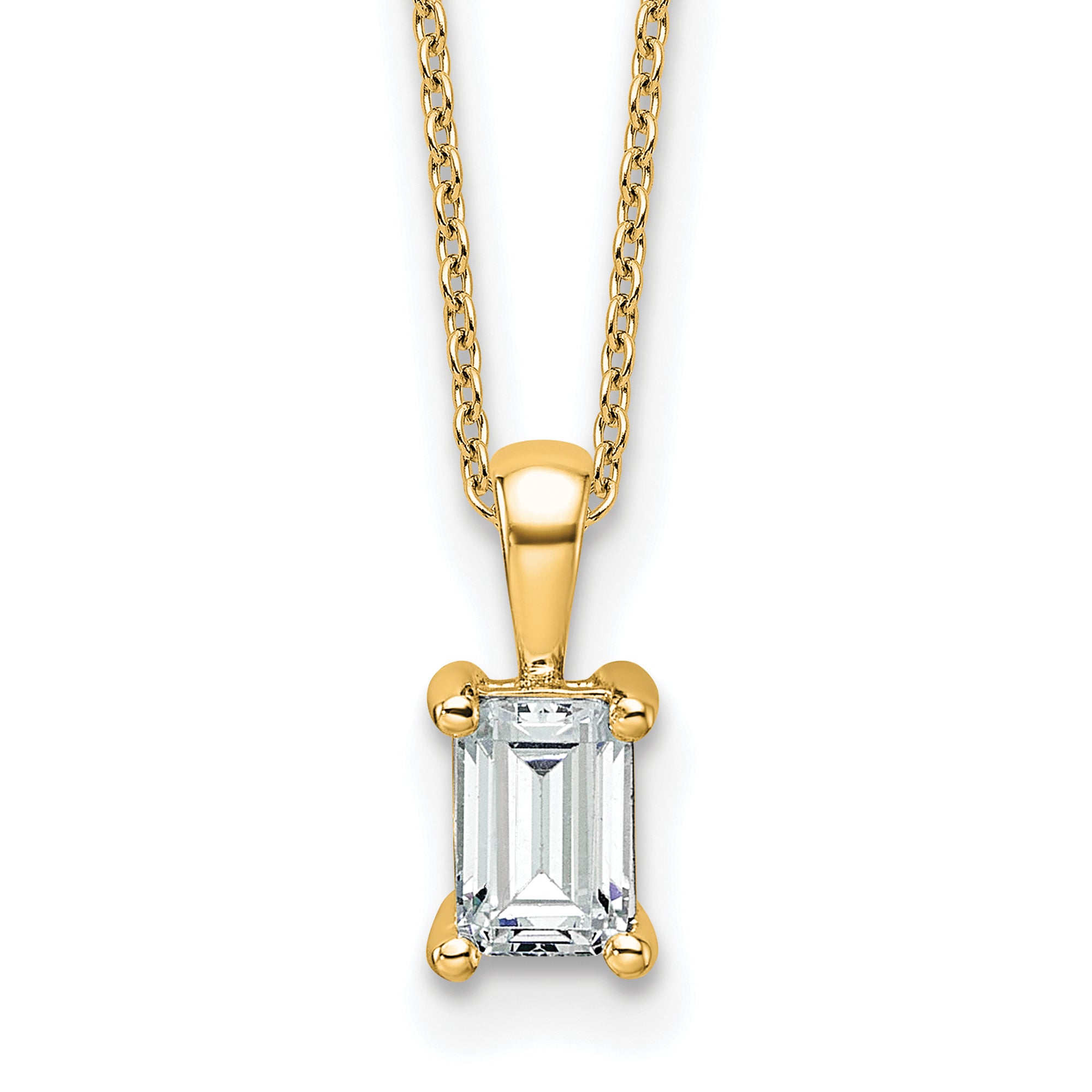 14k 3/4 carat Certified Lab Grown Diamond VS+ F+ Emerald Complete 18 inch Four Prong Pendant Necklace