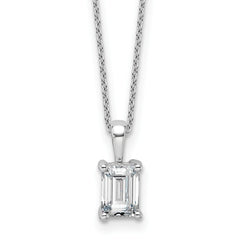 14k White Gold 1 carat Lab Grown Diamond VS/SI+ G+ Emerald Complete 18 inch Four Prong Pendant Necklace