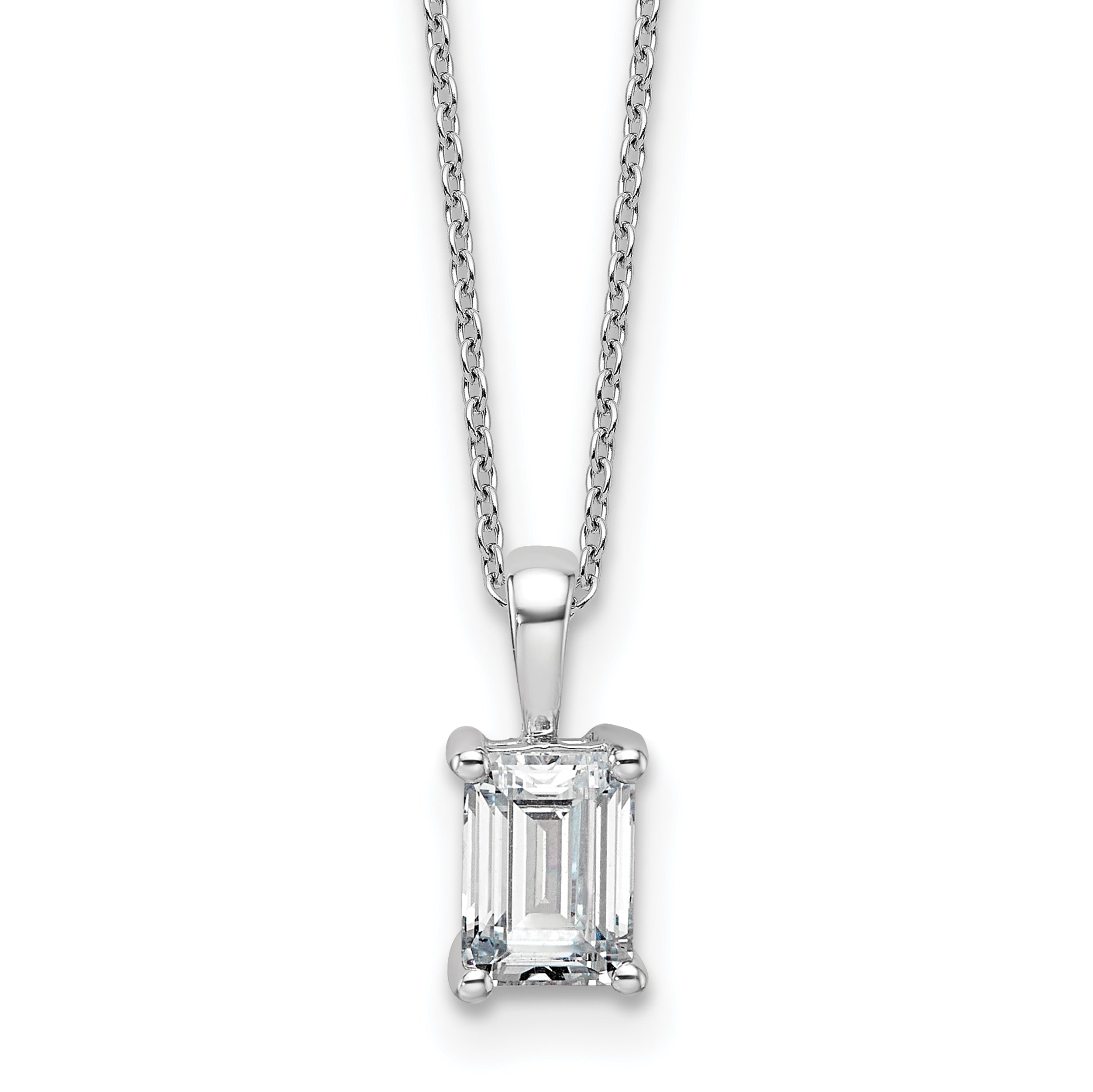 14k White Gold 1 carat Lab Grown Diamond VS+ F+ Emerald Complete 18 inch Four Prong Pendant Necklace