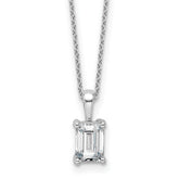 14k White Gold 1 carat Certified Lab Grown Diamond VS/SI+ G+ Emerald Complete 18 inch Four Prong Pendant Necklace