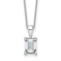 14k White Gold 1 1/2 carat Lab Grown Diamond VS+ F+ Emerald Complete 18 inch Four Prong Pendant Necklace