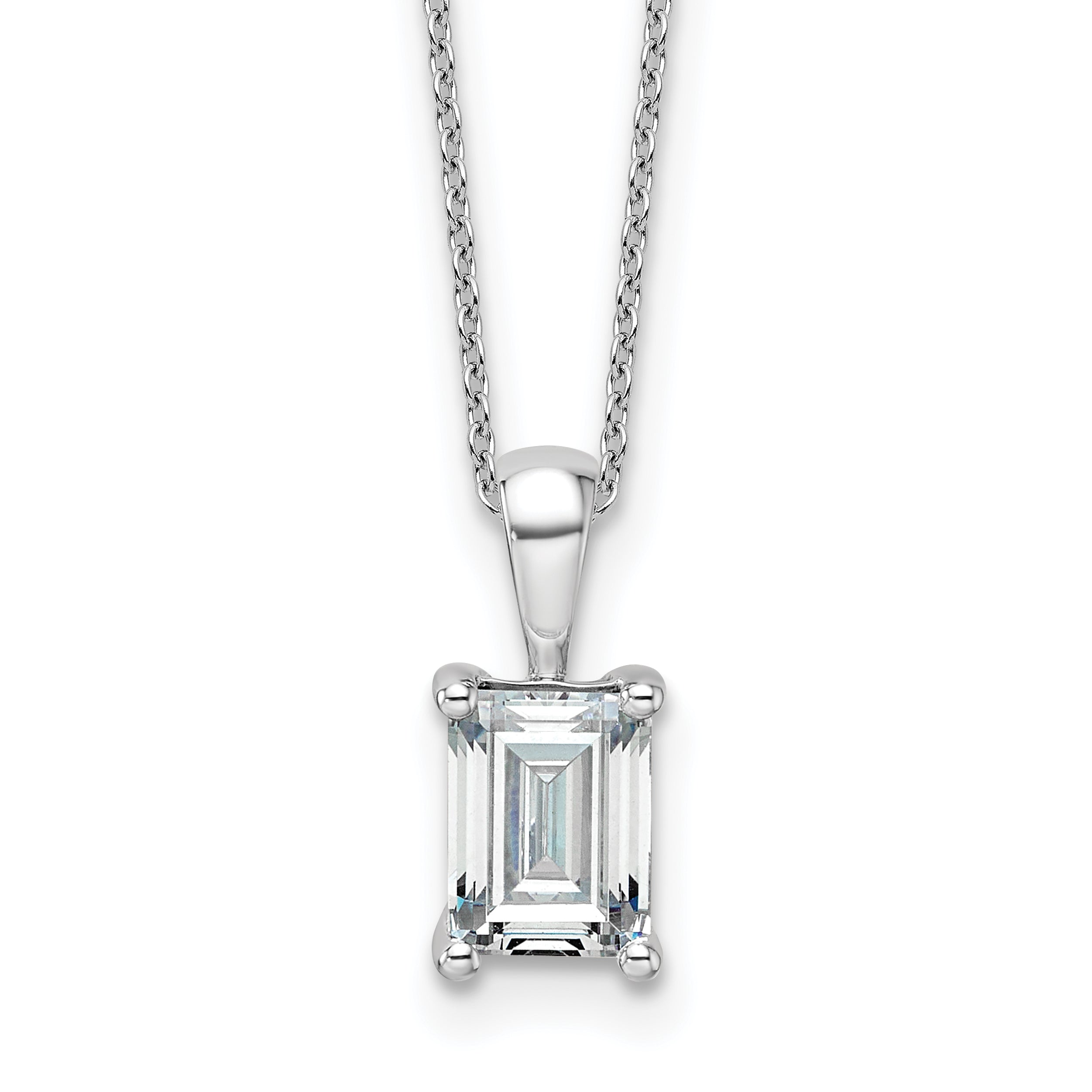 14k White Gold 1 1/2 carat Lab Grown Diamond VS/SI+ G+ Emerald Complete 18 inch Four Prong Pendant Necklace