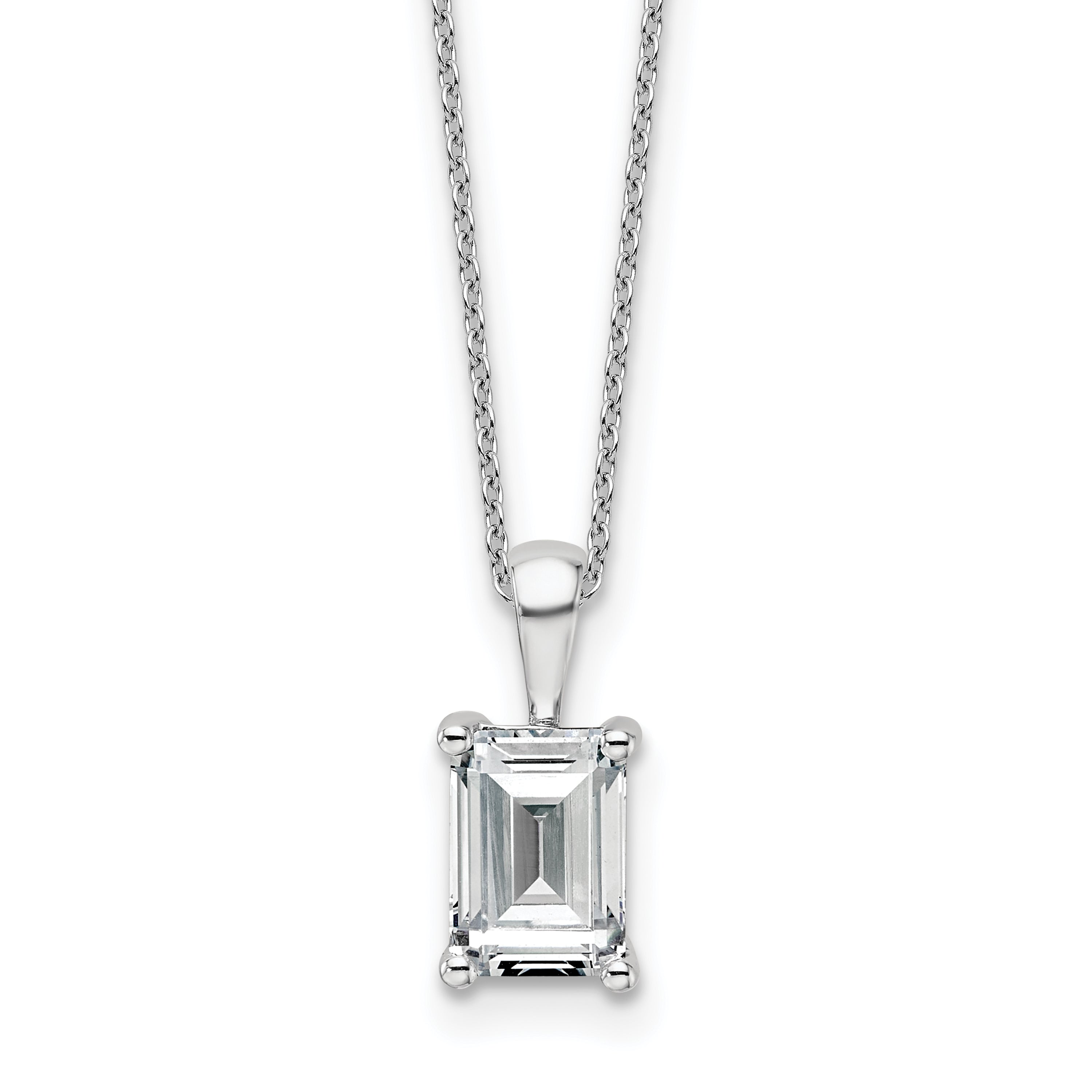 14k White Gold 2 carat Certified Lab Grown Diamond VS+ F+ Emerald Complete 18 inch Four Prong Pendant Necklace