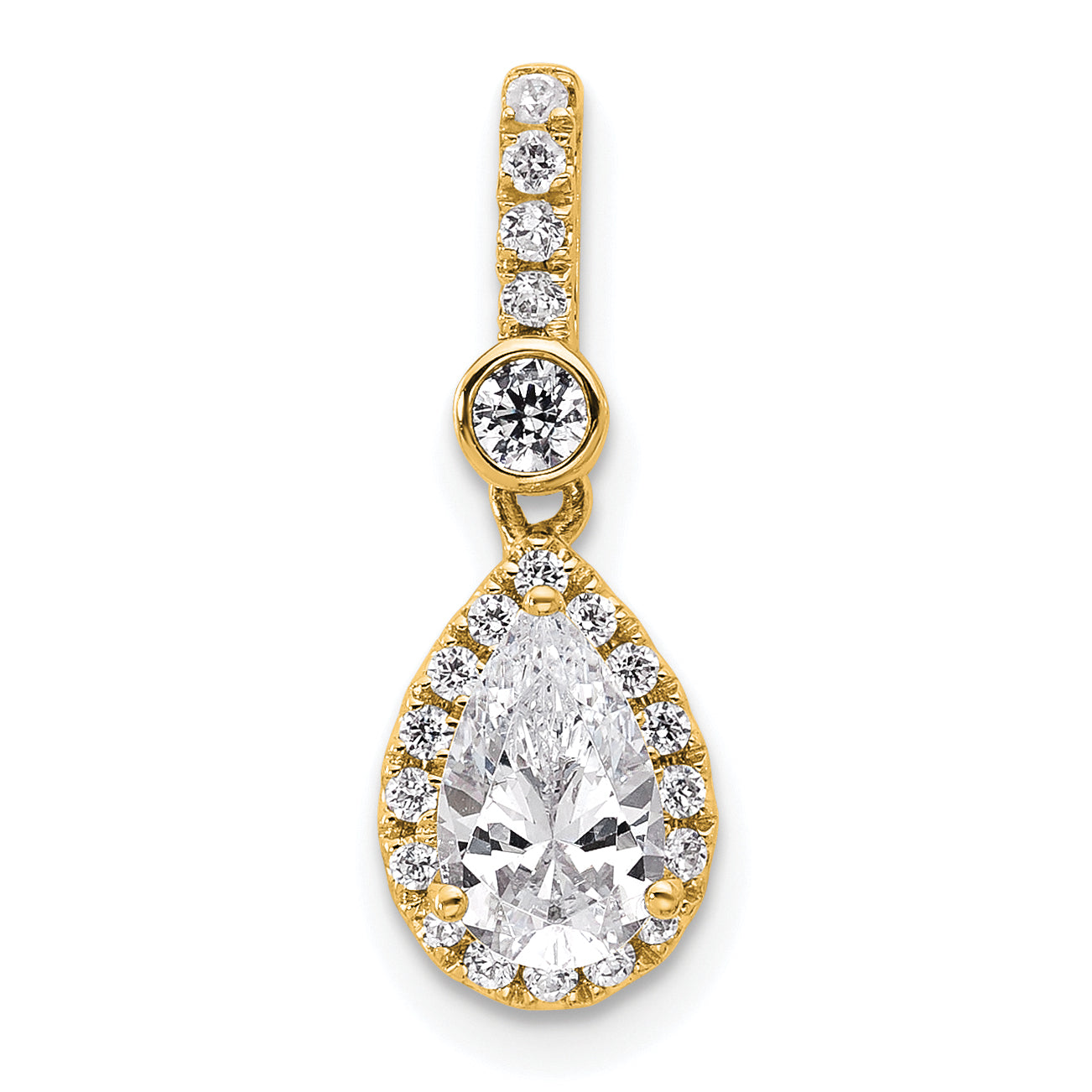 14k 1 carat Lab Grown Diamond VS+ F+ Pear Complete Halo Pendant