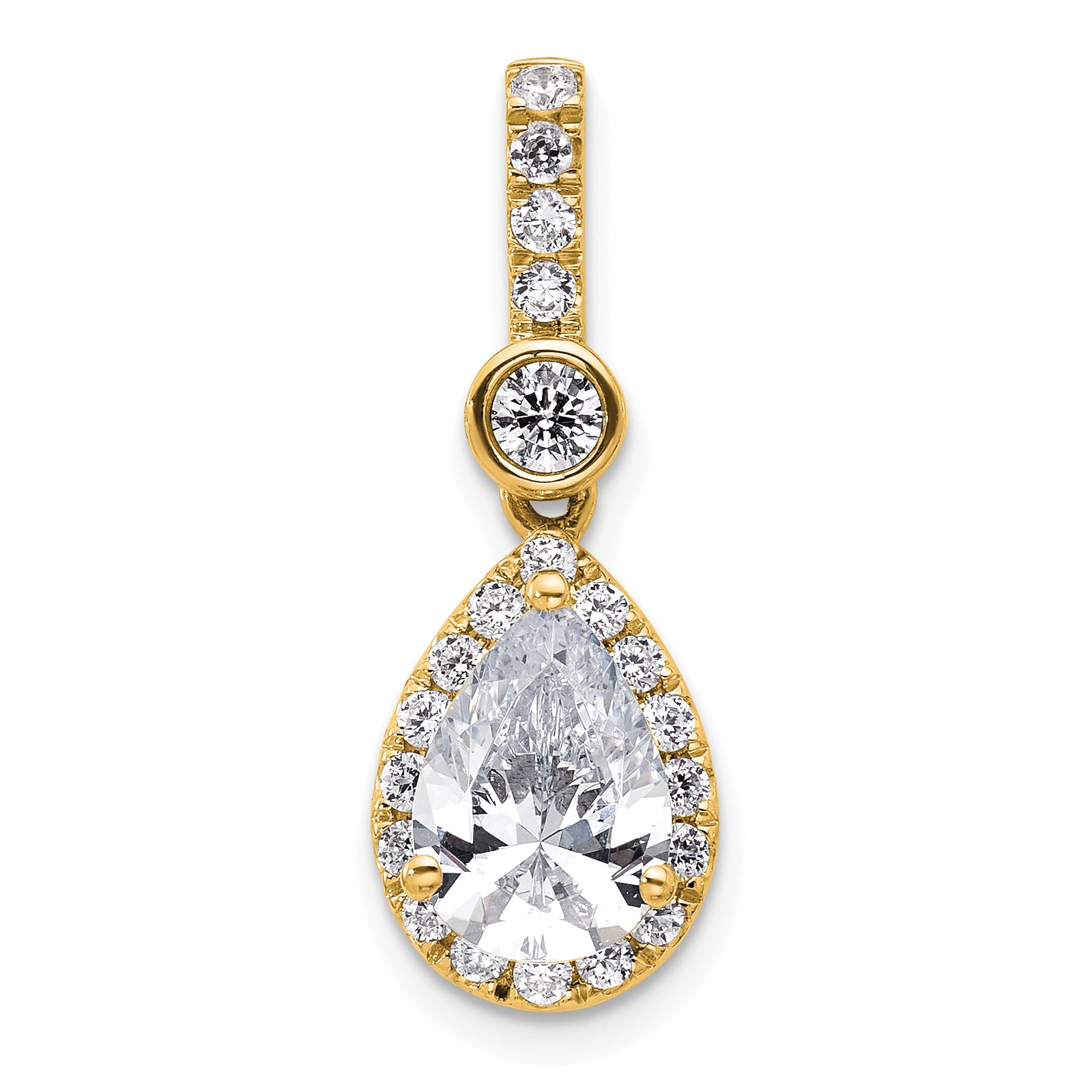 14k 2 carat Lab Grown Diamond VS+ F+ Pear Complete Halo Pendant