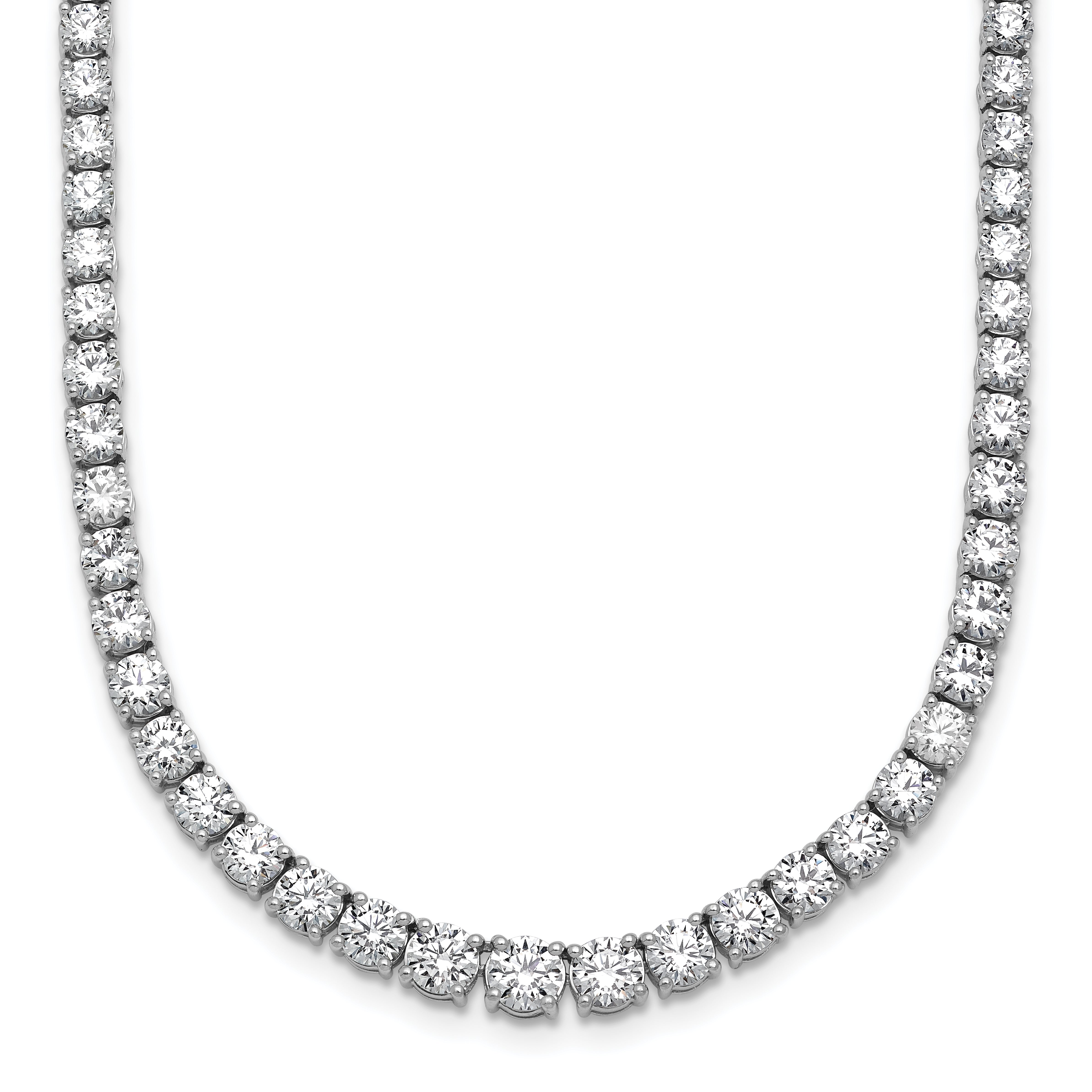 14k White Gold 14 1/2 carat Lab Grown Diamond VS/SI+ G+ Complete Round 18 inch Graduated Tennis Necklace
