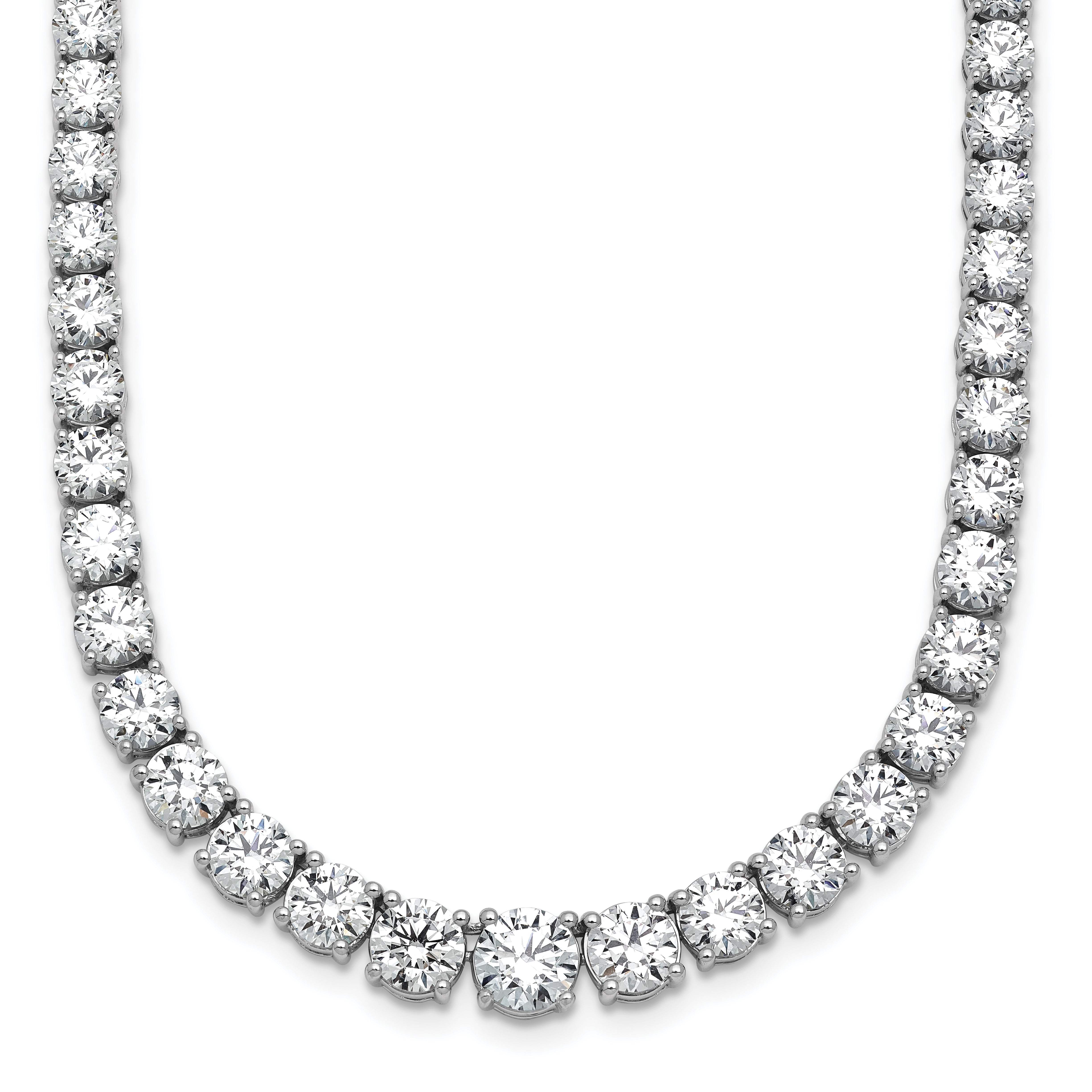 14k White Gold 28 1/2 carat Lab Grown Diamond VS/SI+ G+ Complete Round 18 inch Graduated Tennis Necklace