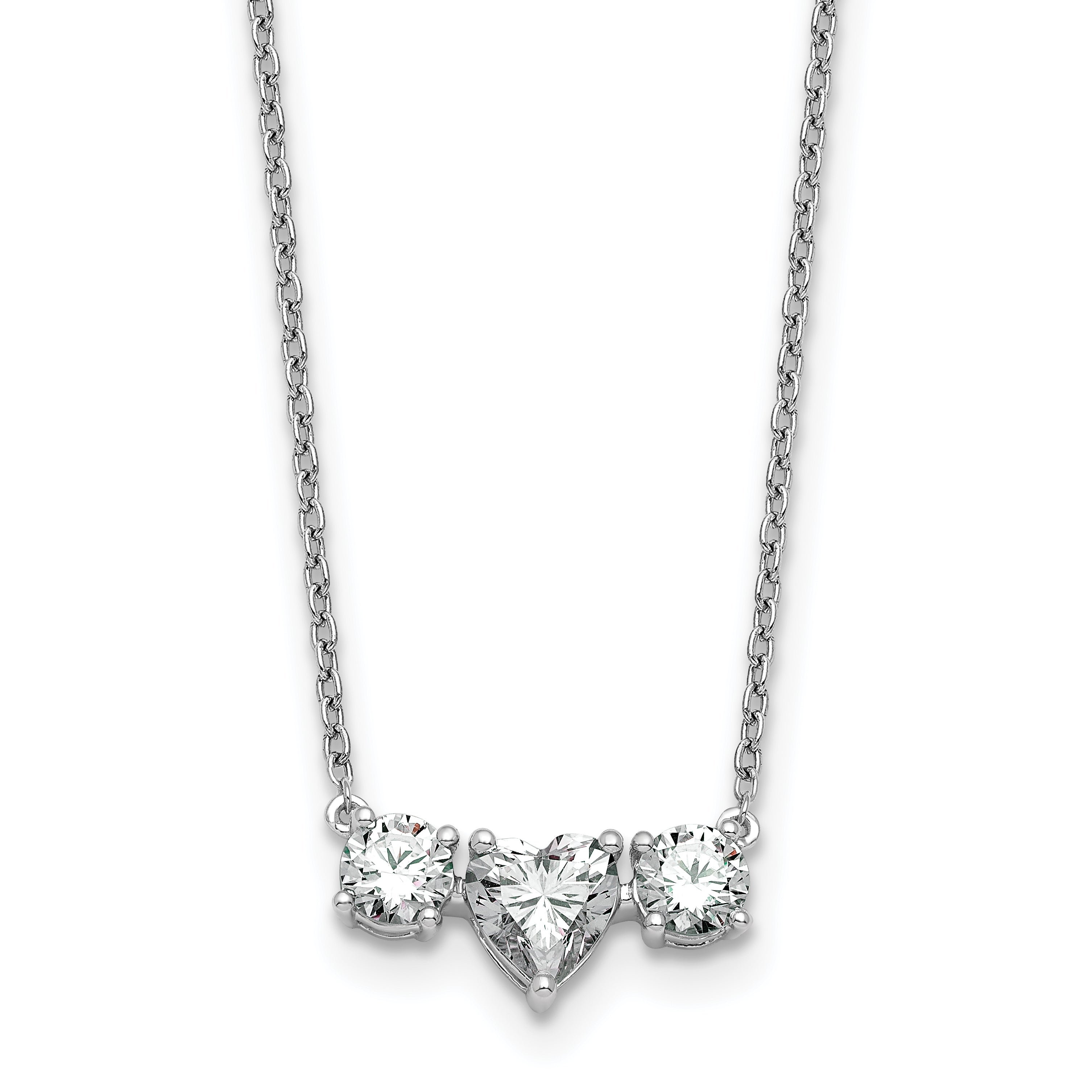14k White Gold 1 3/8 carat Lab Grown Diamond VS/SI+ G+ Complete 16 inch Three Stone Heart Center Necklace