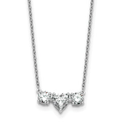 14k White Gold 1 3/8 carat Lab Grown Diamond VS/SI+ G+ Complete 16 inch Three Stone Heart Center Necklace