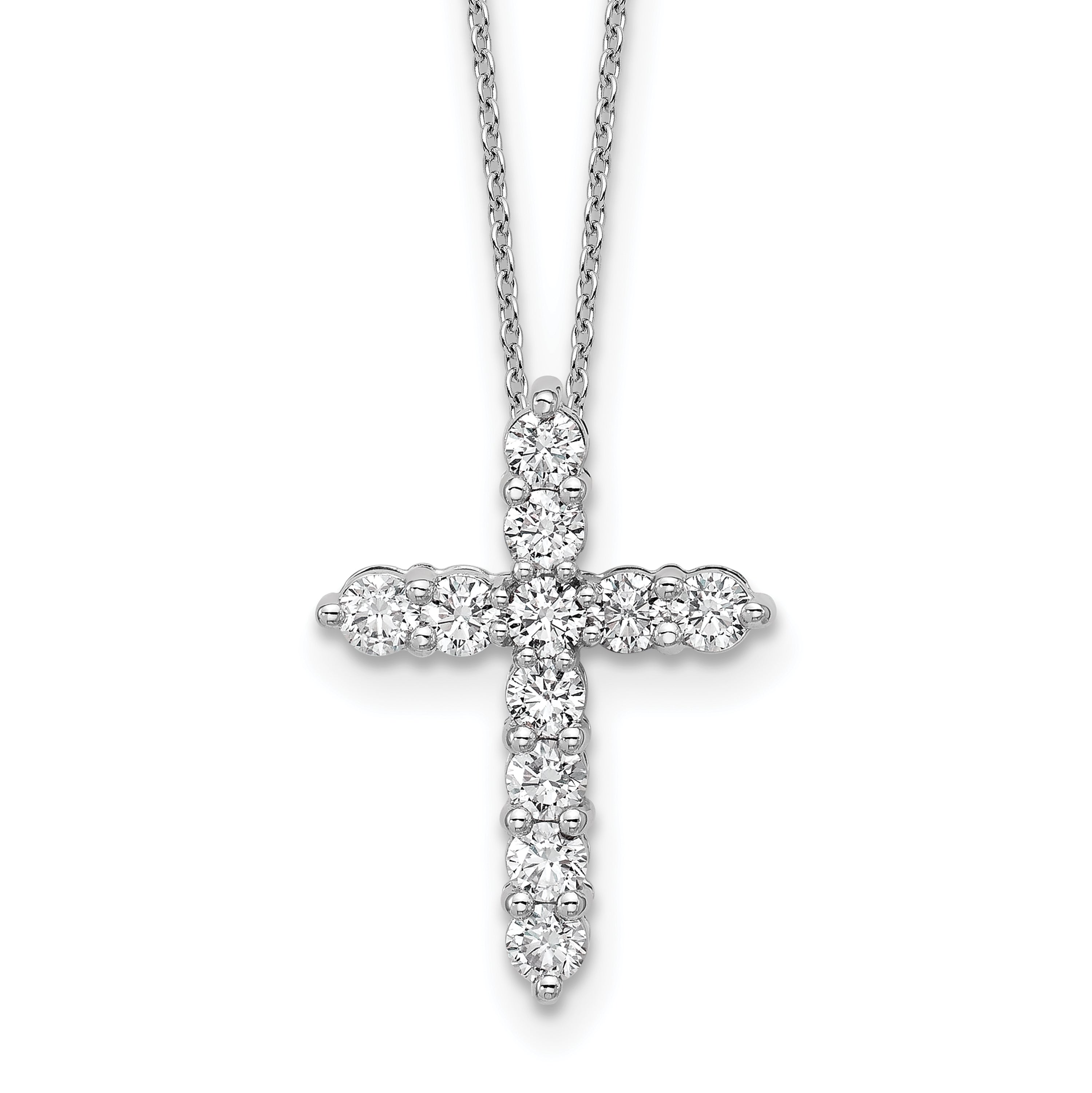 14k White Gold 1 carat Lab Grown Diamond VS+ F+ Complete 18 inch Cross Pendant Necklace