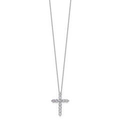 14k White Gold 1 1/2 carat Lab Grown Diamond VS+ F+ Complete 18 inch Cross Pendant Necklace