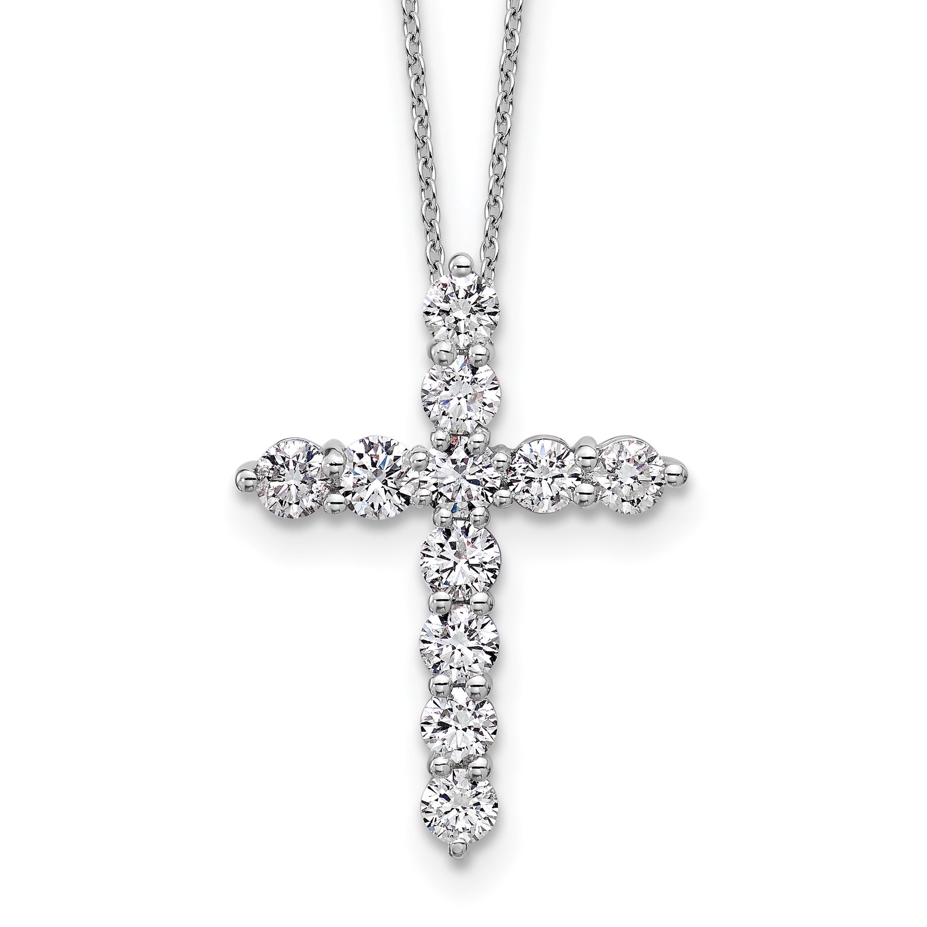 14k White Gold 1 1/2 carat Lab Grown Diamond VS/SI+ G+ Complete 18 inch Cross Pendant Necklace