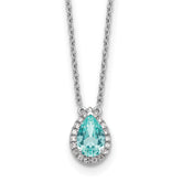 Pure Serenity 14k White Gold 1/6 carat Lab Grown Diamond VS/SI+ G+ and Lab Created Paraiba 18 inch Oval Halo Pendant Necklace