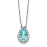 Pure Serenity 14k White Gold 1/4 carat Lab Grown Diamond VS/SI+ G+ and Lab Created Paraiba 18 inch Oval Halo Pendant Necklace