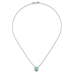Pure Serenity 14k White Gold 1/8 carat Lab Grown Diamond VS/SI+ G+ and Lab Created Paraiba 18 inch Oval Halo Pendant Necklace