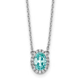 Pure Serenity 14k White Gold 1/8 carat Lab Grown Diamond VS/SI+ G+ and Lab Created Paraiba 18 inch Oval Halo Pendant Necklace
