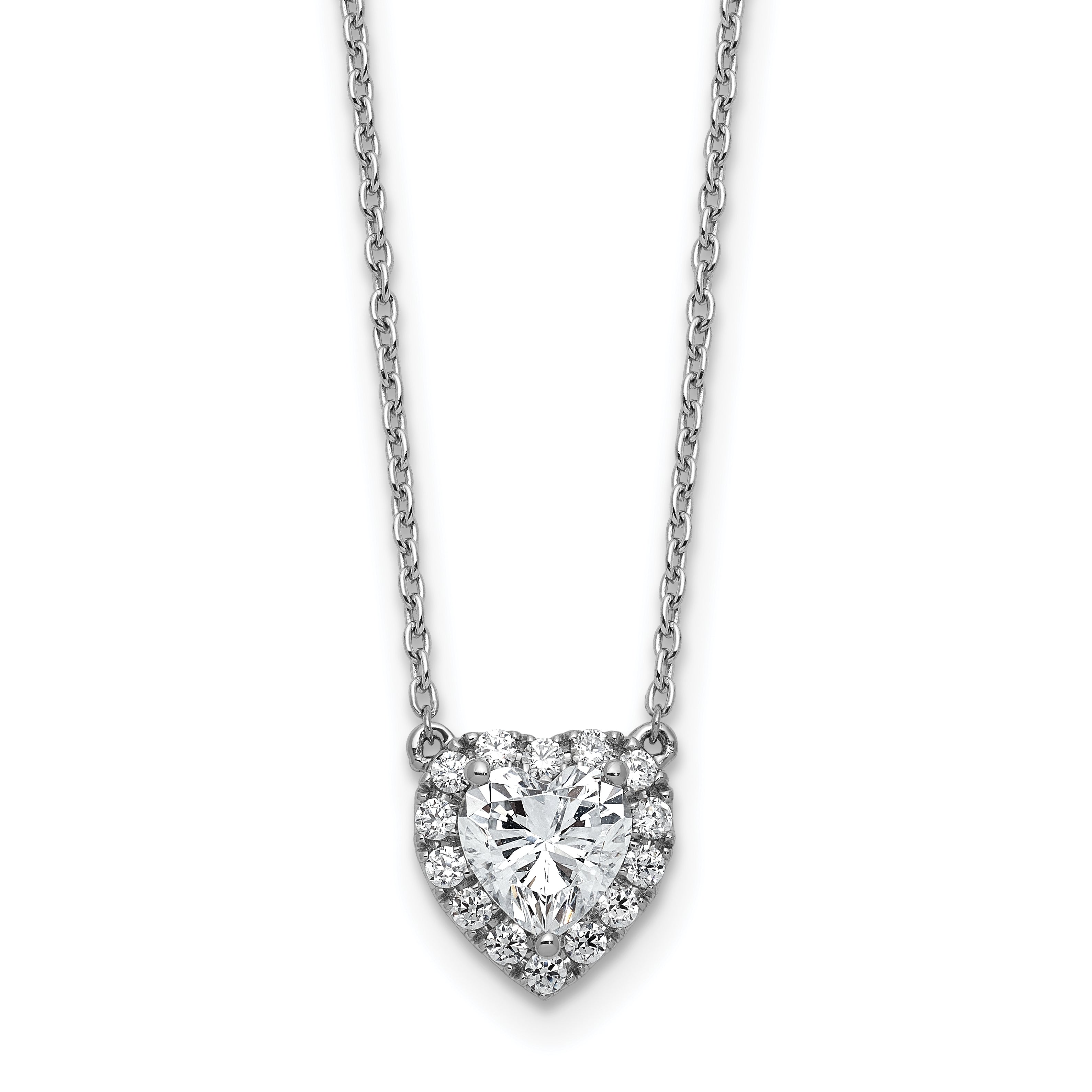 14k White Gold 1 1/5 carat Lab Grown Diamond VS/SI+ G+ Complete 18 inch Halo Heart Necklace